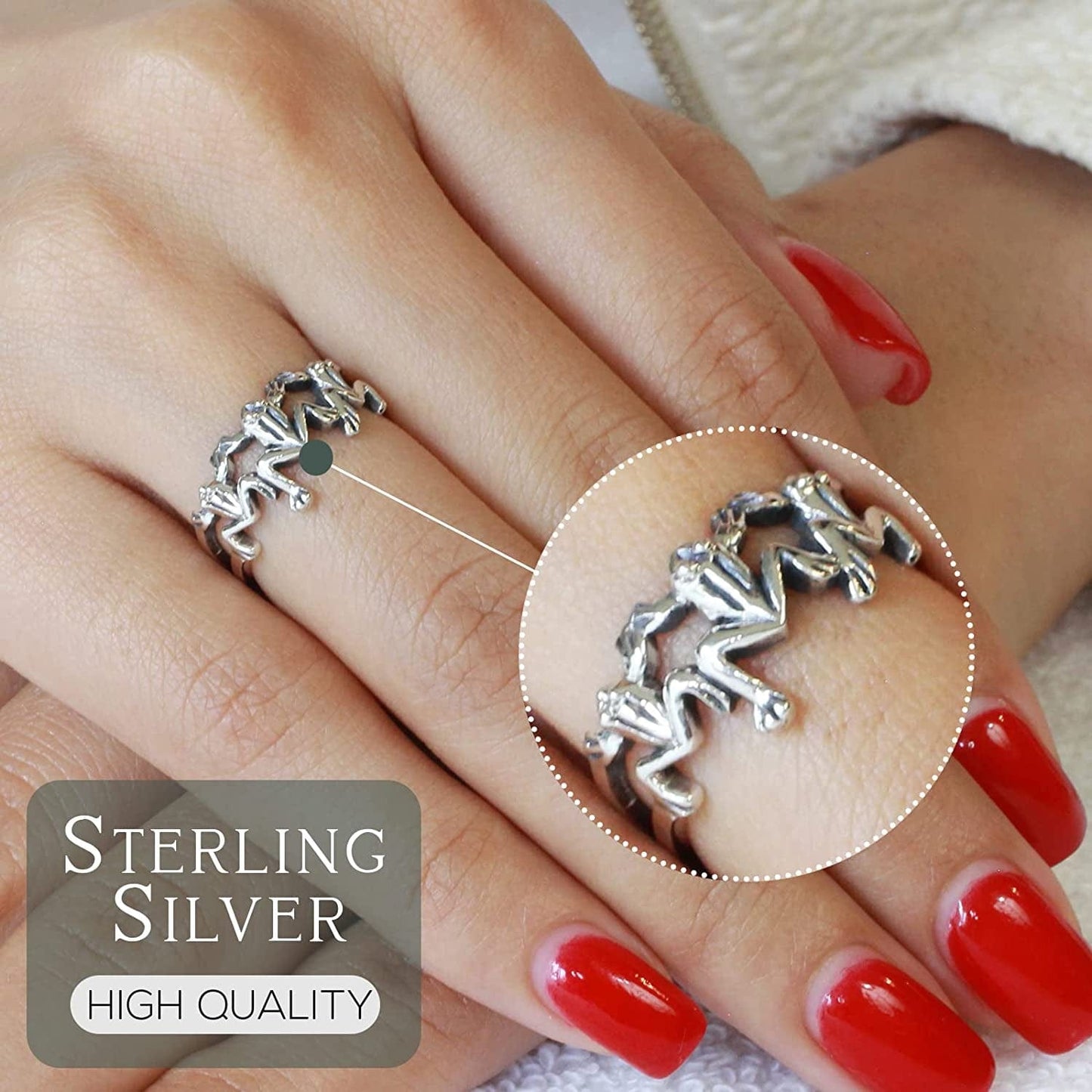 Sterling Silver Three Little Frogs Ring (Sizes 2-15)