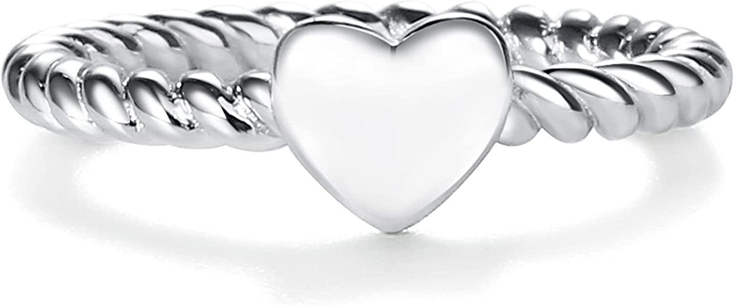 Sterling Silver Twisted Rope Band Baby Ring with Heart, Stackable or Pinky Ring Silver Heart / 5
