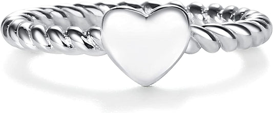 Sterling Silver Twisted Rope Band Baby Ring with Heart, Stackable or Pinky Ring Silver Heart / 5