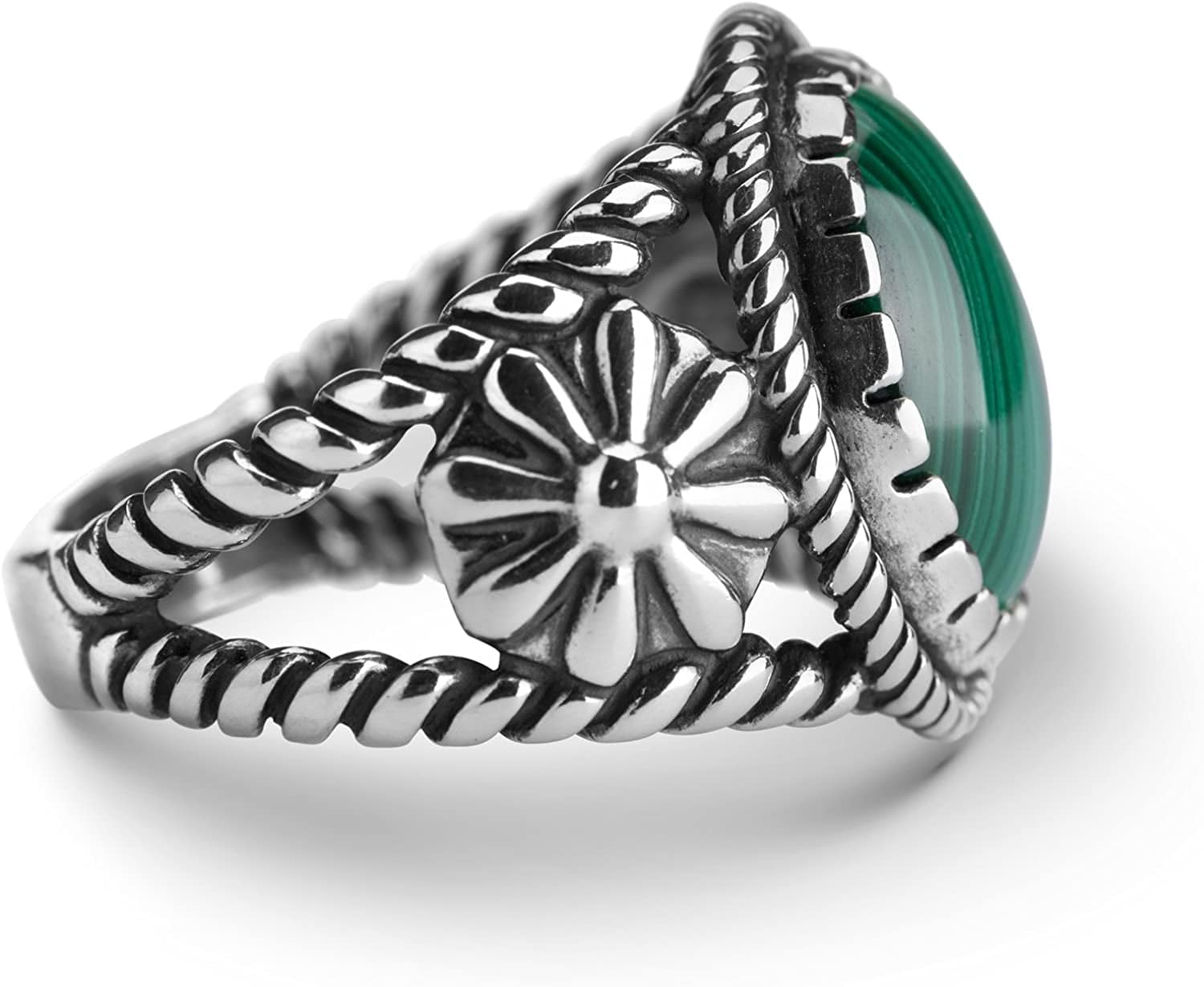 Sterling Silver Women'S Ring Choice of Gemstone Color Native-Inspired Flower Design Sizes 5 to 10