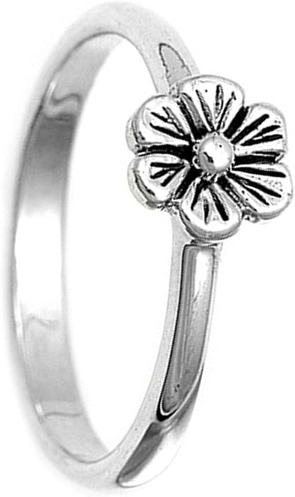Sterling Silver Women'S Simple Flower Ring Unique 925 Band 8Mm New Sizes 4-12