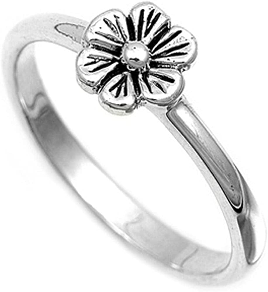 Sterling Silver Women'S Simple Flower Ring Unique 925 Band 8Mm New Sizes 4-12 10