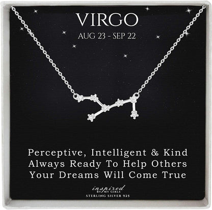 Sterling Silver Zodiac Constellation Necklace Ready to Give Gift in Keepsake Box - Choose Star Sign Virgo / Sterling Silver