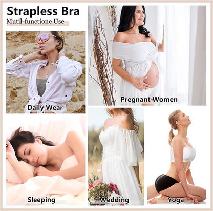 Strapless Bras for Women, Bandeau Bra Padded Tube Top Stretch Basic Color Soft Bralette for Leisure Time