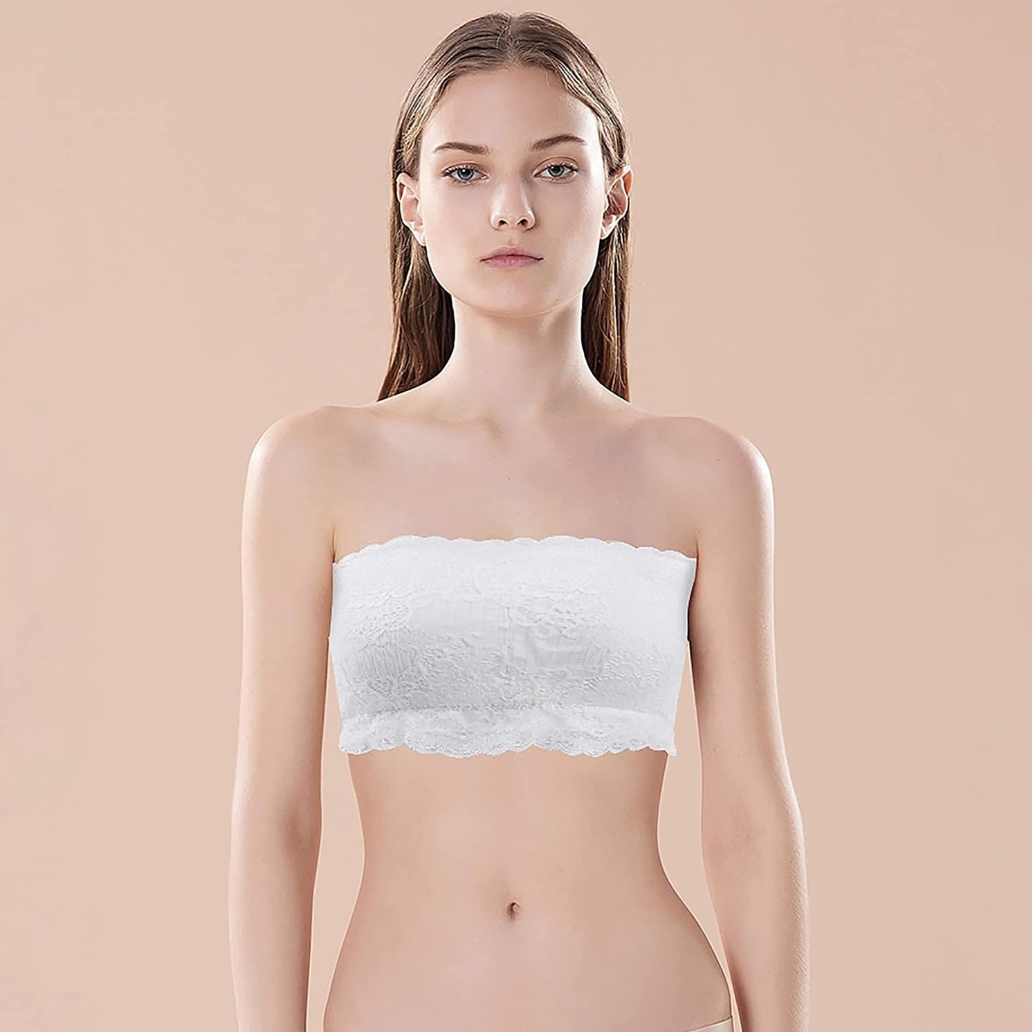 Strapless Bras for Women, Bandeau Bra Padded Tube Top Stretch Basic Color Soft Bralette for Leisure Time