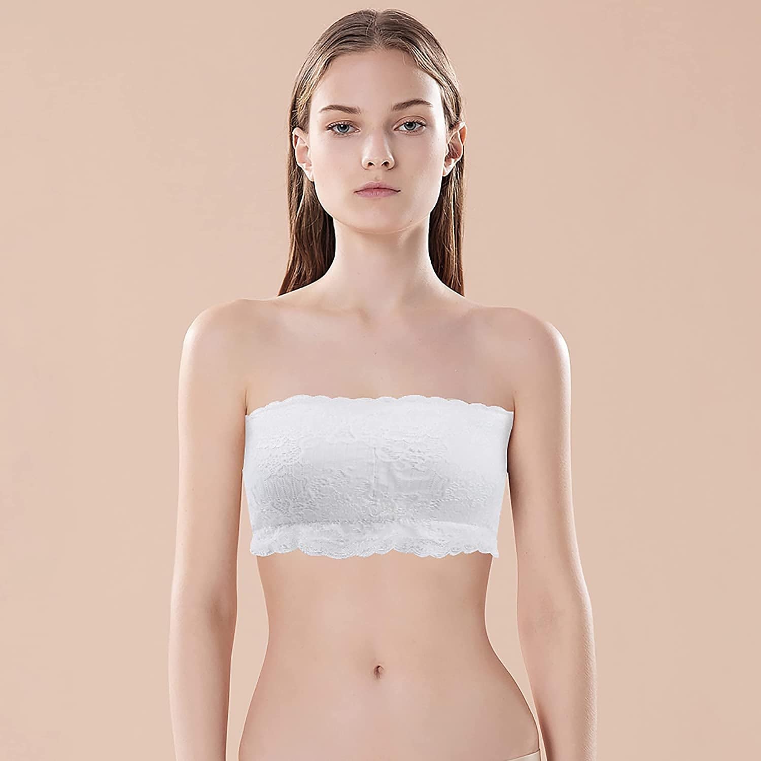 Strapless Bras for Women, Bandeau Bra Padded Tube Top Stretch Basic Color Soft Bralette for Leisure Time
