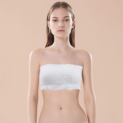 Strapless Bras for Women, Bandeau Bra Padded Tube Top Stretch Basic Color Soft Bralette for Leisure Time