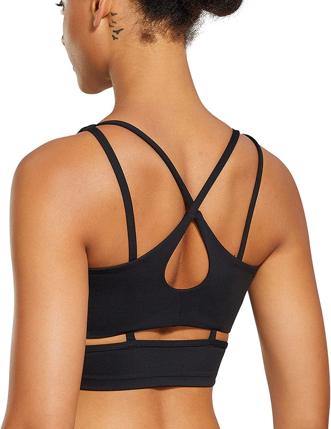 Strappy Longline Sports Bra for Women Crisscross Back Padded Medium Support Racerback Yoga Bra Crop Tank Tops Black / 3X-Large