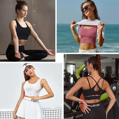 Strappy Longline Sports Bra for Women Crisscross Back Padded Medium Support Racerback Yoga Bra Crop Tank Tops