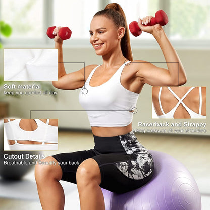 Strappy Longline Sports Bra for Women Crisscross Back Padded Medium Support Racerback Yoga Bra Crop Tank Tops