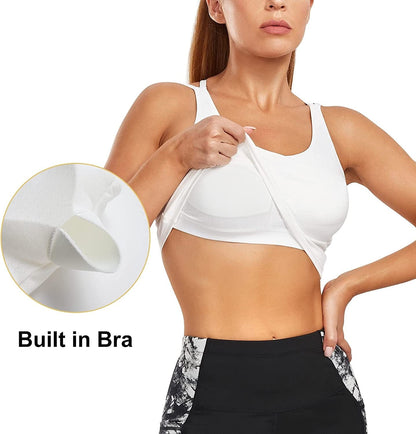 Strappy Longline Sports Bra for Women Crisscross Back Padded Medium Support Racerback Yoga Bra Crop Tank Tops