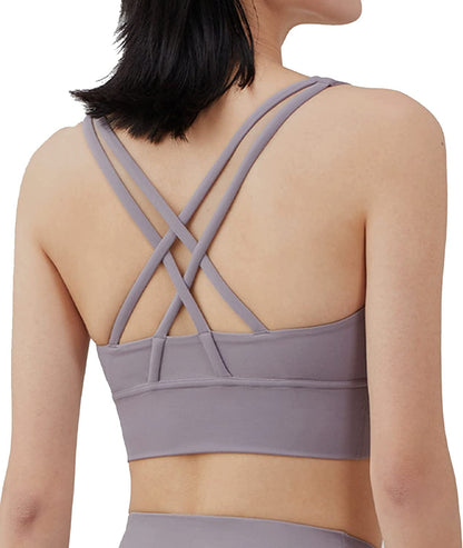 Strappy Sports Bra for Women, Padded High Impact Push up Athletic Running Sports Bra Workout Top Yoga Bra