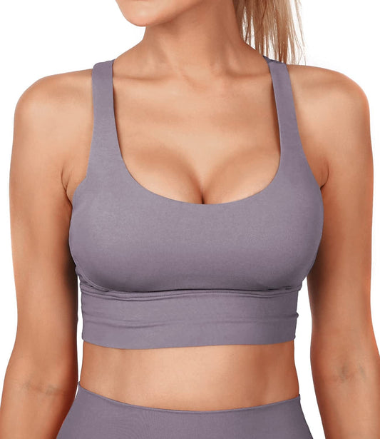 Strappy Sports Bra for Women, Padded High Impact Push up Athletic Running Sports Bra Workout Top Yoga Bra 06-purple Gray / Medium