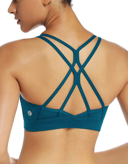 Strappy Sports Bra for Women Sexy Crisscross Back Light Support Yoga Bra with Removable Cups Teal / X-Small