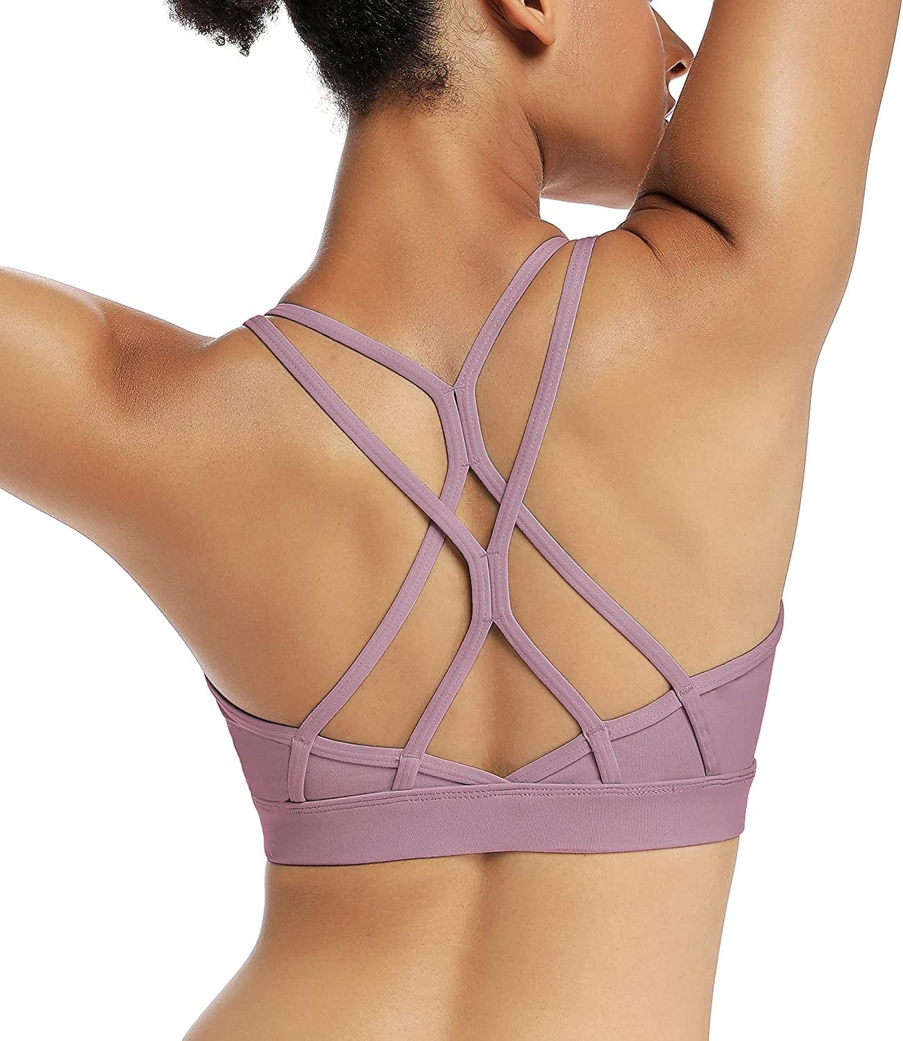 Strappy Sports Bra for Women Sexy Crisscross Back Light Support Yoga Bra with Removable Cups Purple / X-Small