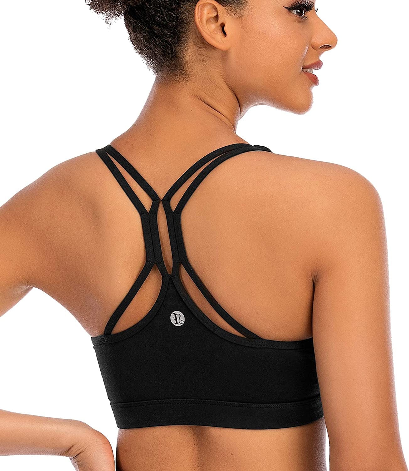 Strappy Sports Bra for Women Sexy Crisscross Back Light Support Yoga Bra with Removable Cups Black-3 / Small