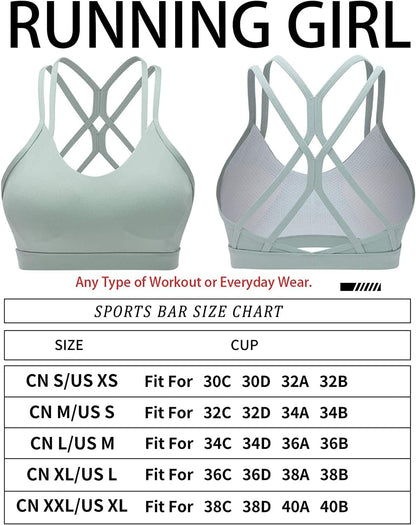 Strappy Sports Bra for Women Sexy Crisscross Back Light Support Yoga Bra with Removable Cups