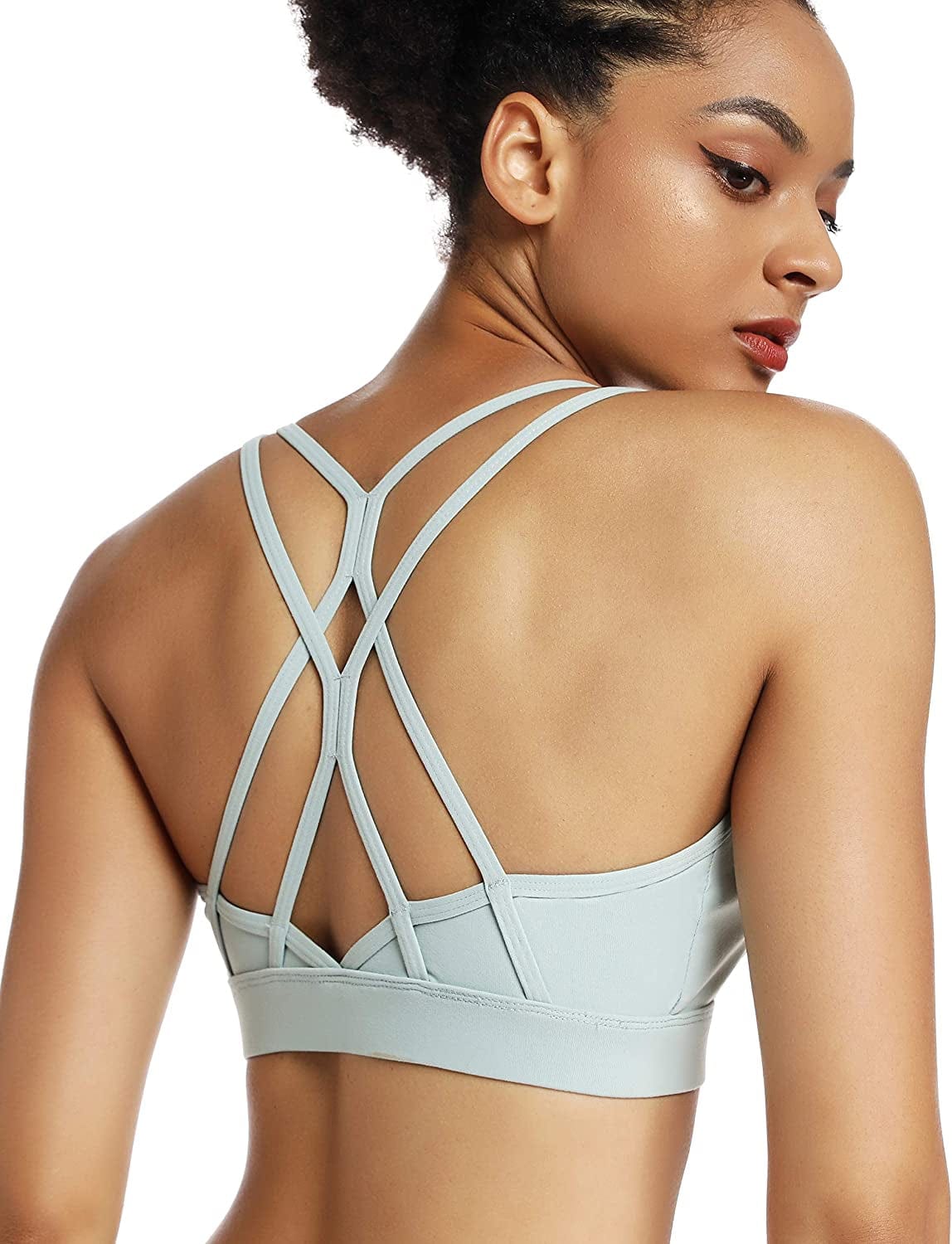 Strappy Sports Bra for Women Sexy Crisscross Back Light Support Yoga Bra with Removable Cups