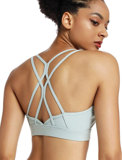 Strappy Sports Bra for Women Sexy Crisscross Back Light Support Yoga Bra with Removable Cups