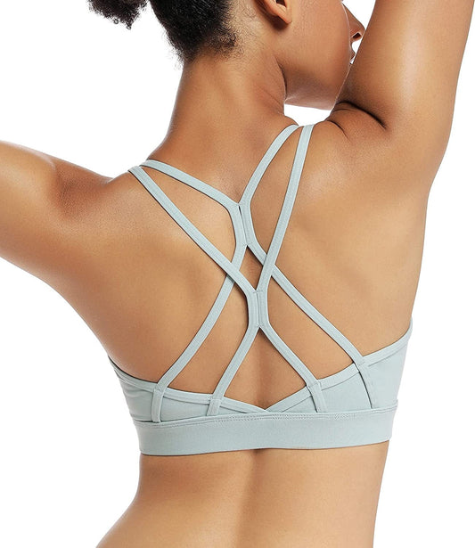Strappy Sports Bra for Women Sexy Crisscross Back Light Support Yoga Bra with Removable Cups Green / Medium