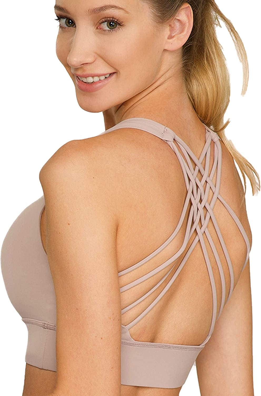 Strappy Sports Bra for Yoga, Running, Pilates, Fitness, HIIT Workouts & Cute Active Women Dusty Pink / 6