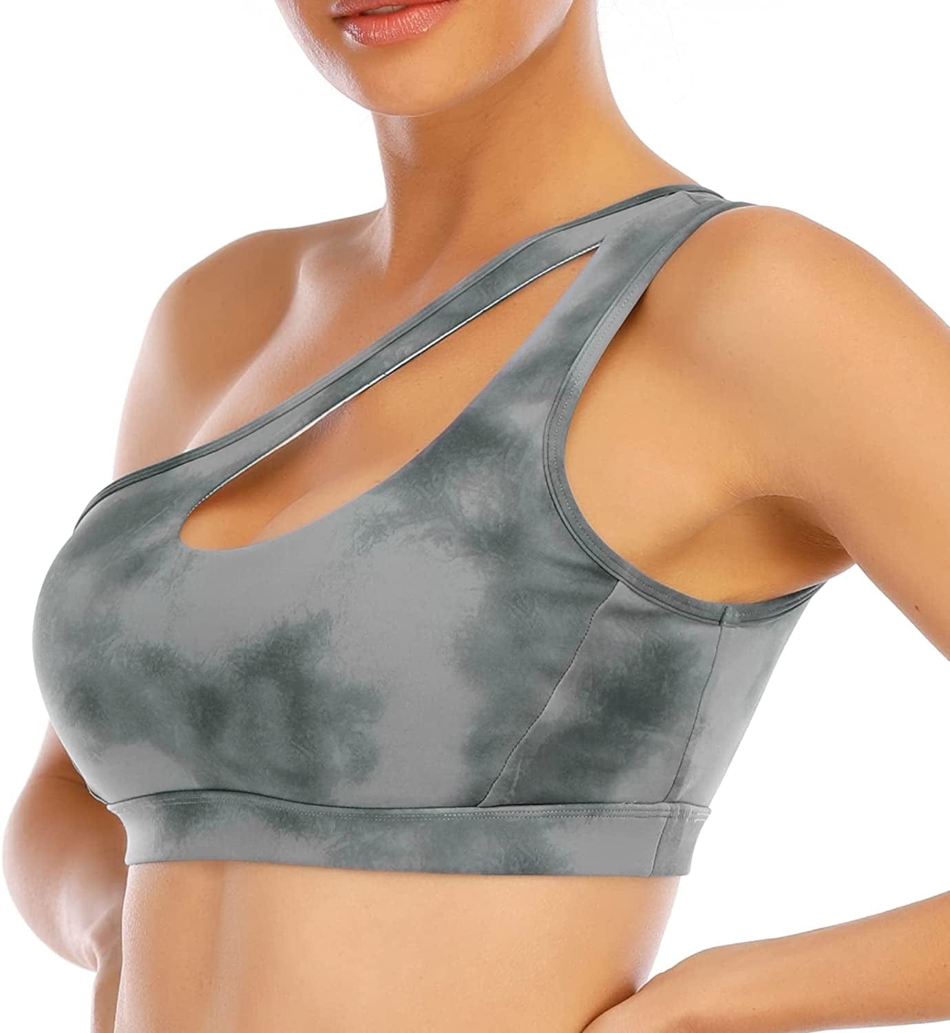 Strappy Sports Bras for Women Yoga Bra Medium Support Running Criss Cross Back Padded Compression Sports Bras D023-grey Tie Dye / Medium