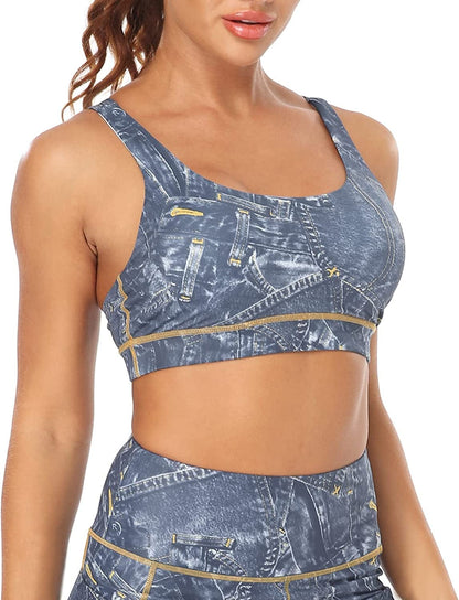Strappy Sports Bras for Women Yoga Bra Medium Support Running Criss Cross Back Padded Compression Sports Bras