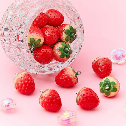 Strawberry Pendant Charms Fruit Charms Strawberry Earring Resin Charms 3D Strawberry Hanging Pendant Ornament for Earring Bracelet Necklace DIY Jewelry Making Accessories