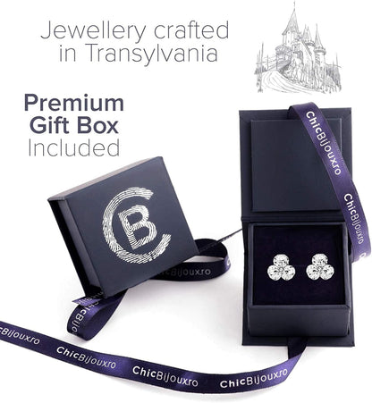 Stud Earrings for Women – with 4 Swarovski Crystals and 925 Sterling Silver – Gift for Mom and Allergy-Free, Pink/Blue/Purple/Green/Clear