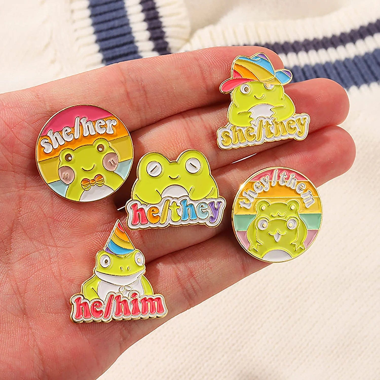 Studious Frog Enamel Lapel Pins for Kids/Girl, Cute Rainbow Animal Pins Badges for Clothes Colorful Pronoun Enamel Pins Jewelry Accessories Gift