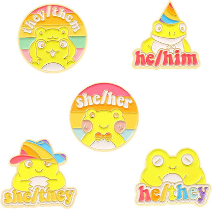 Studious Frog Enamel Lapel Pins for Kids/Girl, Cute Rainbow Animal Pins Badges for Clothes Colorful Pronoun Enamel Pins Jewelry Accessories Gift