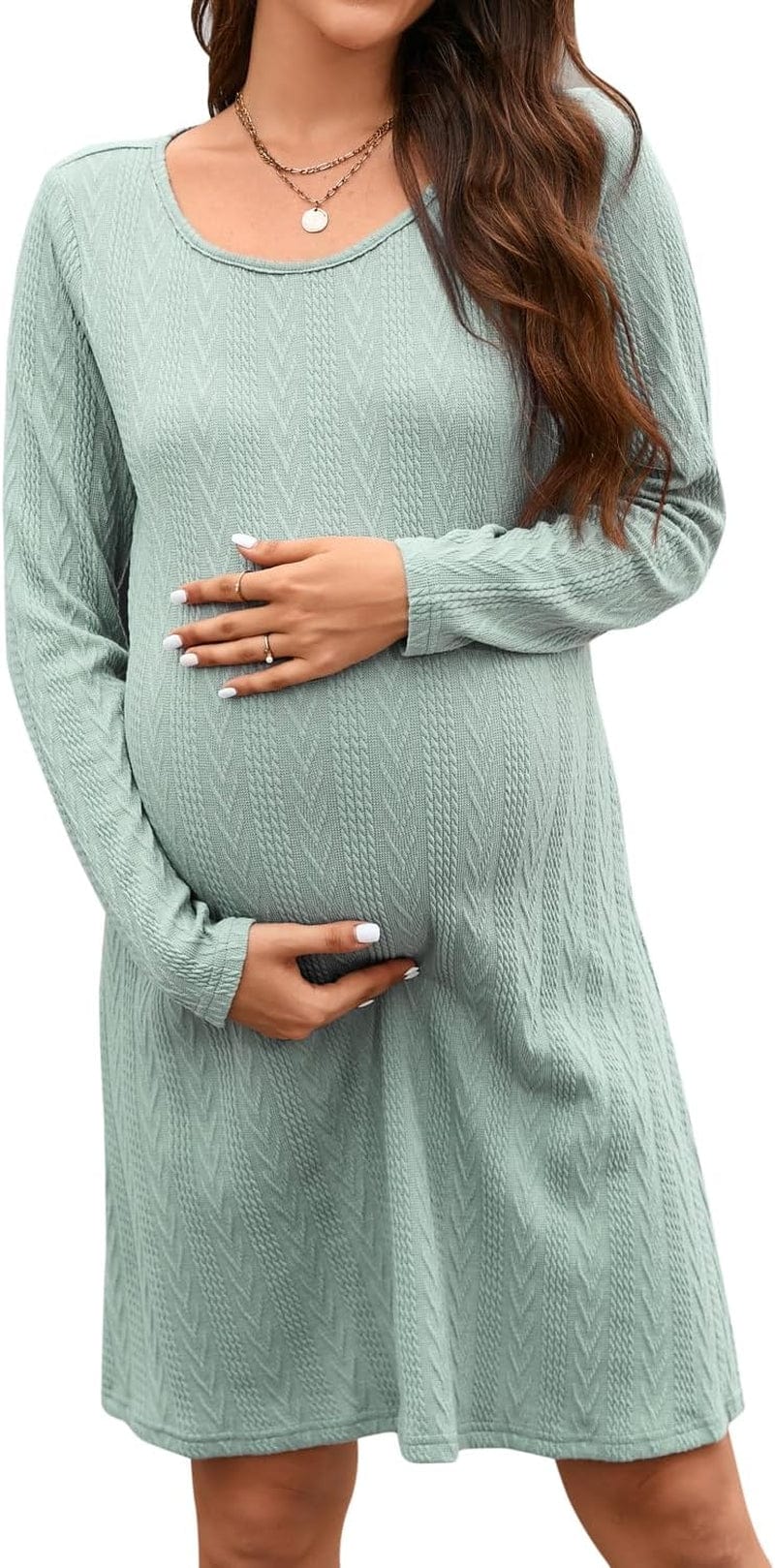 STYLEWORD Women'S 2023 Fall Maternity Sweater Dresses Photoshoot Long Sleeve Pullover Knit Casual Fashion Clothes Light Green / Large
