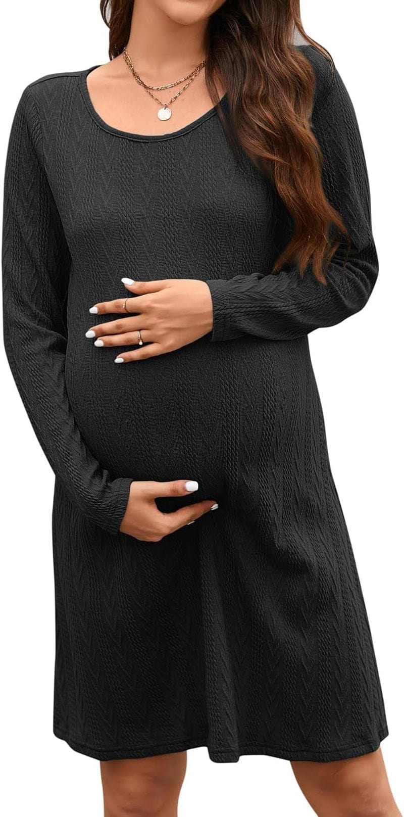 STYLEWORD Women'S 2023 Fall Maternity Sweater Dresses Photoshoot Long Sleeve Pullover Knit Casual Fashion Clothes Black / Small