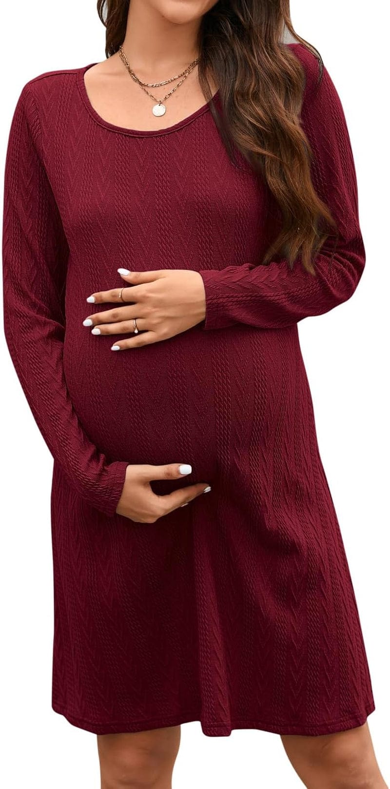 STYLEWORD Women'S 2023 Fall Maternity Sweater Dresses Photoshoot Long Sleeve Pullover Knit Casual Fashion Clothes Wine / Small