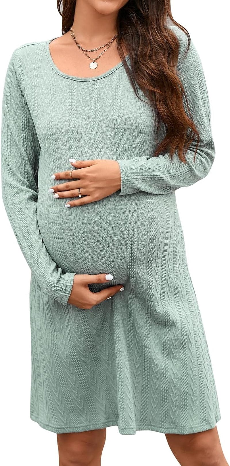 STYLEWORD Women'S 2023 Fall Maternity Sweater Dresses Photoshoot Long Sleeve Pullover Knit Casual Fashion Clothes Light Green / X-Large