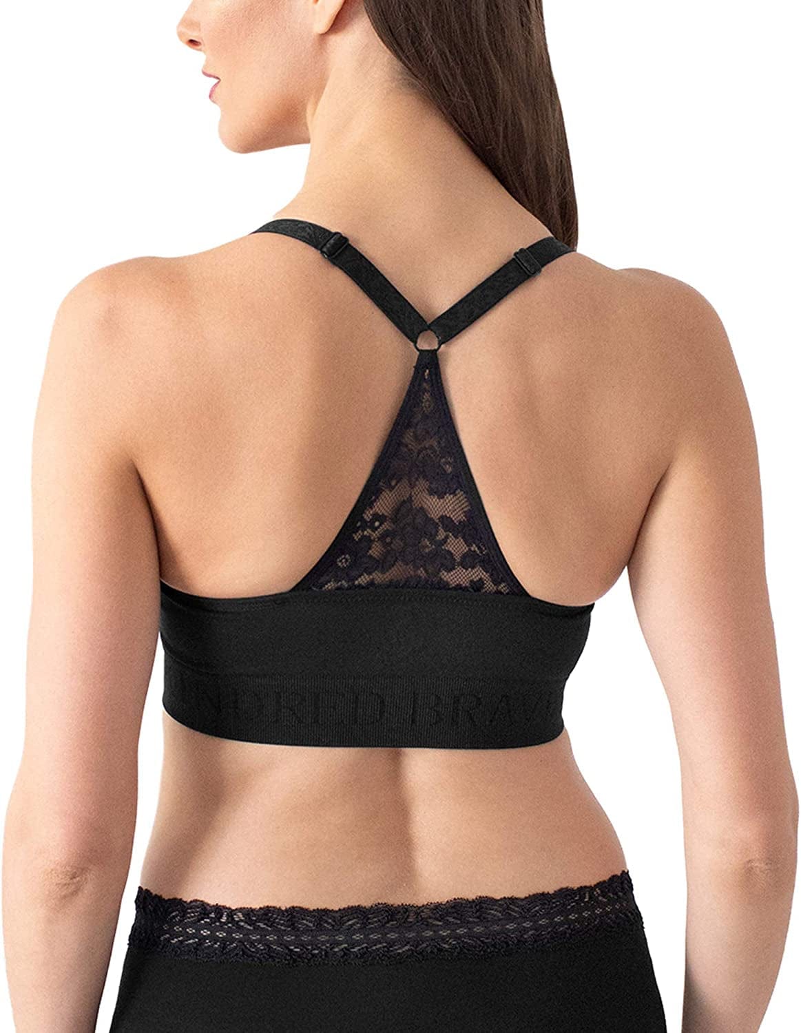 Sublime Lace Back Seamless Nursing Bra | Wireless Racerback Maternity Bra Black / Regular / XX-Large