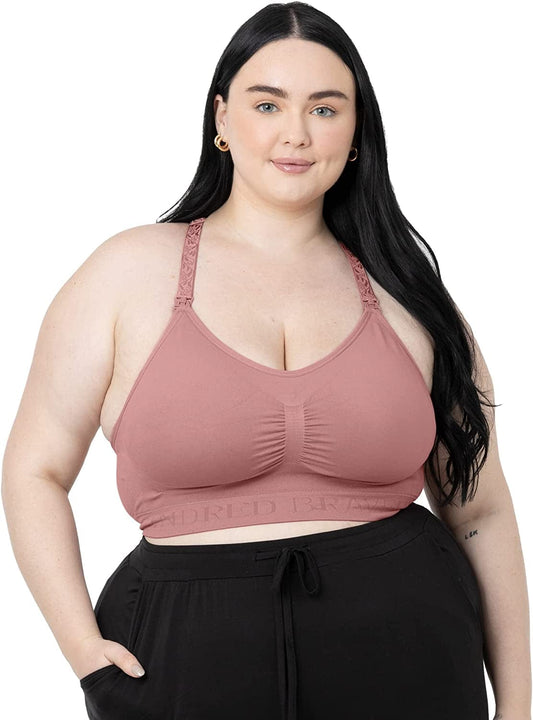 Sublime Lace Back Seamless Nursing Bra | Wireless Racerback Maternity Bra Rose / Busty / Small