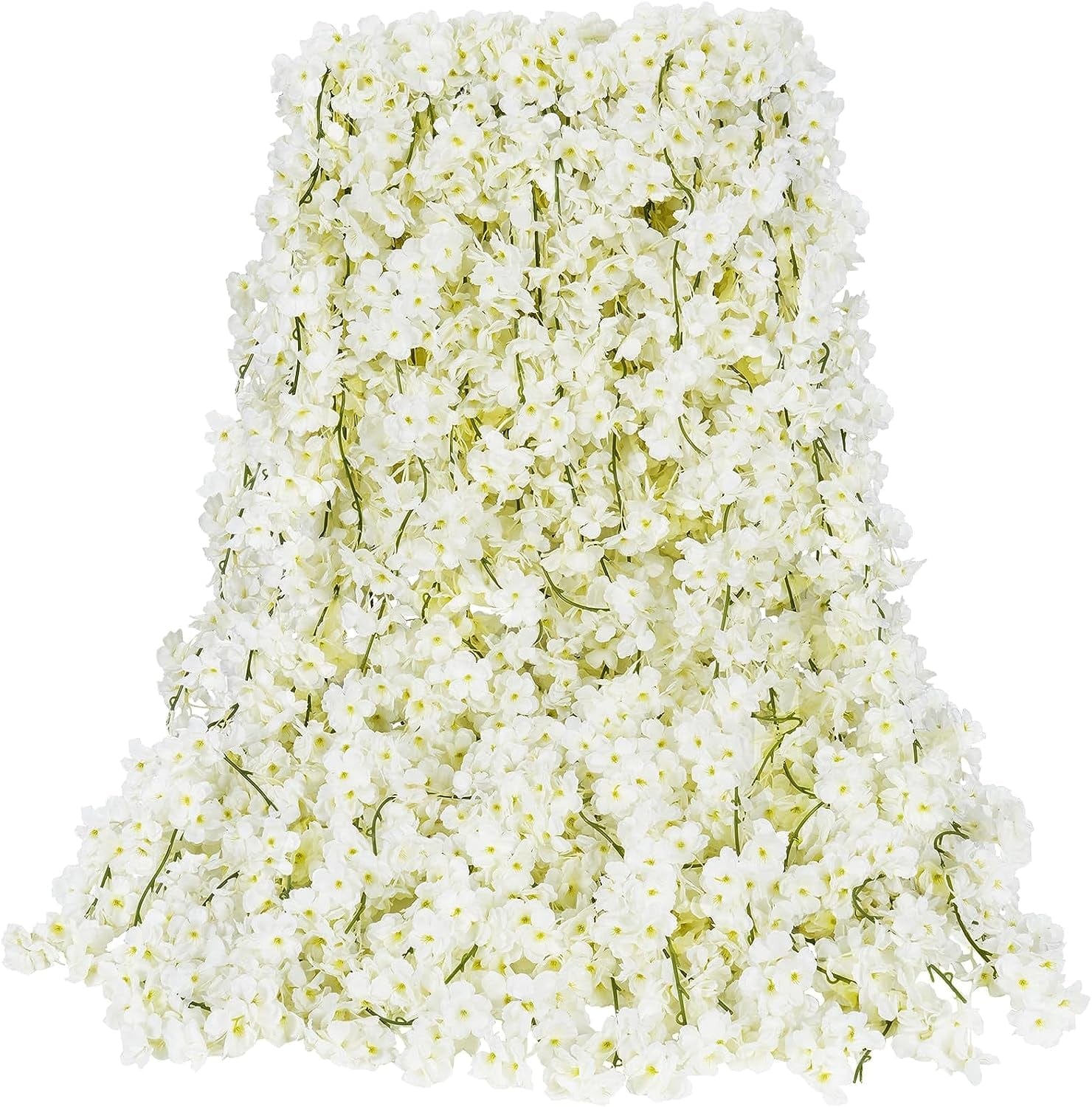 Sunm Boutique Cherry Blossom Garland 4-Pack 23.6 Ft Cherry Blossom Hanging Vine with 32.8 Ft Long 80 LED String Lights Silk Sakura Vines Garland for Wedding Party Decor, Pink White / Pack Of 12