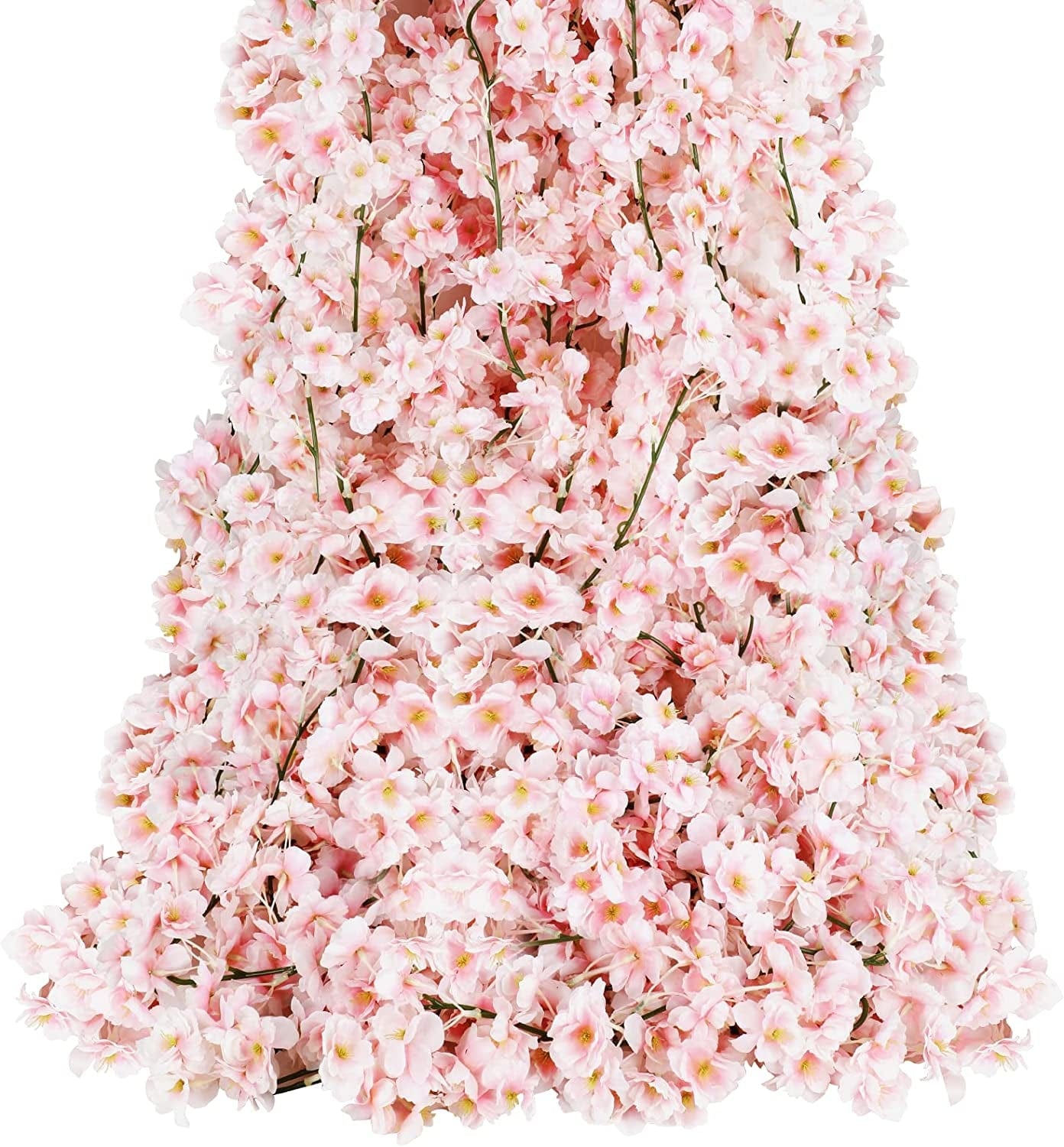 Sunm Boutique Cherry Blossom Garland 4-Pack 23.6 Ft Cherry Blossom Hanging Vine with 32.8 Ft Long 80 LED String Lights Silk Sakura Vines Garland for Wedding Party Decor, Pink Pink / Pack Of 2