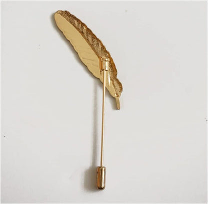 Sunny Home Men'S Feather Leaf Golden Flower Lapel Stick Brooch Pin for Suit