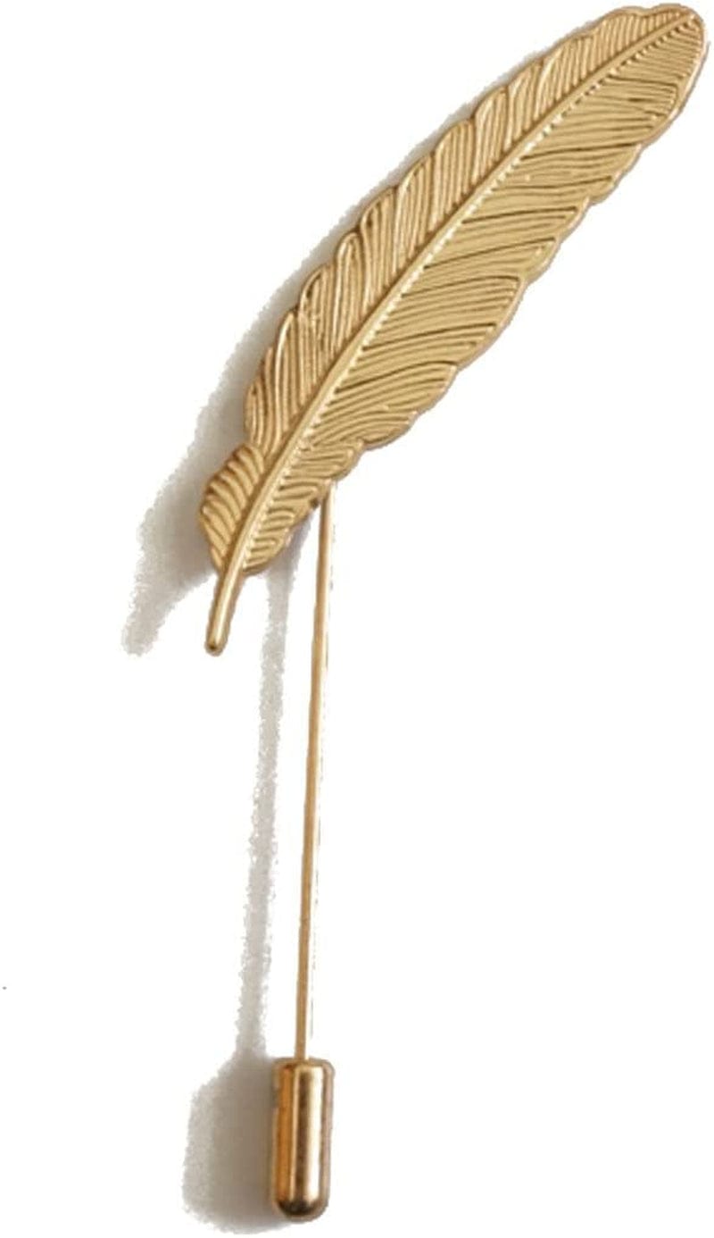Sunny Home Men'S Feather Leaf Golden Flower Lapel Stick Brooch Pin for Suit
