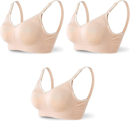 SUNNYBUY Women'S Nursing Bras Breastfeeding Maternity Bralette Pregnancy Wireless Seamless Postpartum Bra 3pcs Nude / 3X-Large