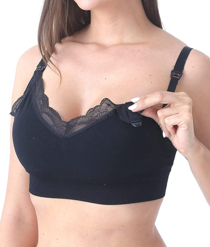 SUNNYBUY Women'S Nursing Bras Breastfeeding Maternity Bralette Pregnancy Wireless Seamless Postpartum Bra Lace-1pcs Black / Small