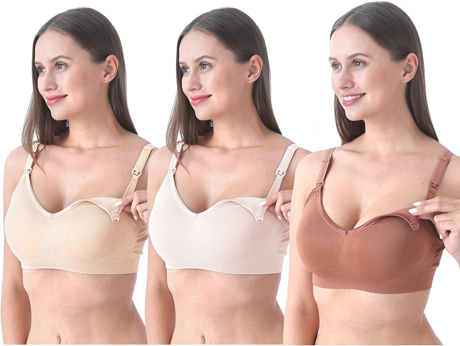 SUNNYBUY Women'S Nursing Bras Breastfeeding Maternity Bralette Pregnancy Wireless Seamless Postpartum Bra 3pcs Nudepinkbrown / Small