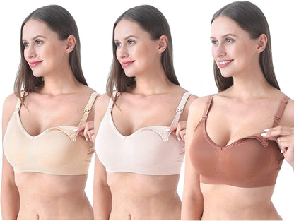 SUNNYBUY Women'S Nursing Bras Breastfeeding Maternity Bralette Pregnancy Wireless Seamless Postpartum Bra 3pcs Nudepinkbrown / Small