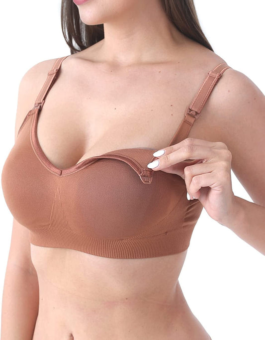 SUNNYBUY Women'S Nursing Bras Breastfeeding Maternity Bralette Pregnancy Wireless Seamless Postpartum Bra 1pcs Brown / Medium