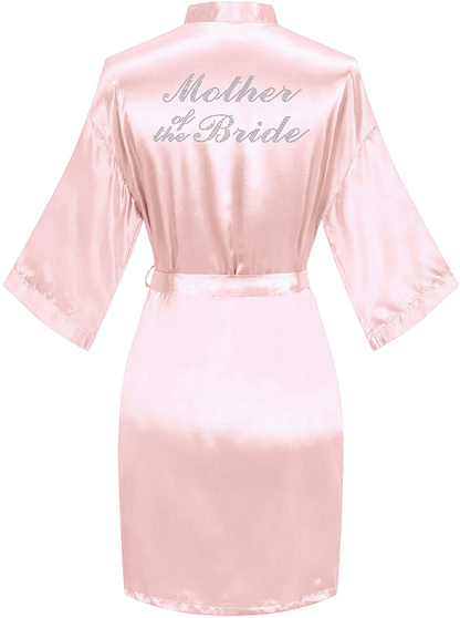 Sunshinemall Women'S Satin Kimono Robes with Rhinestones Bride Bridesmaid Short Sleepwear Wedding Dressing Gown Apparel & Accessories > Clothing > Sleepwear & Loungewear > Robes sunshinemall   