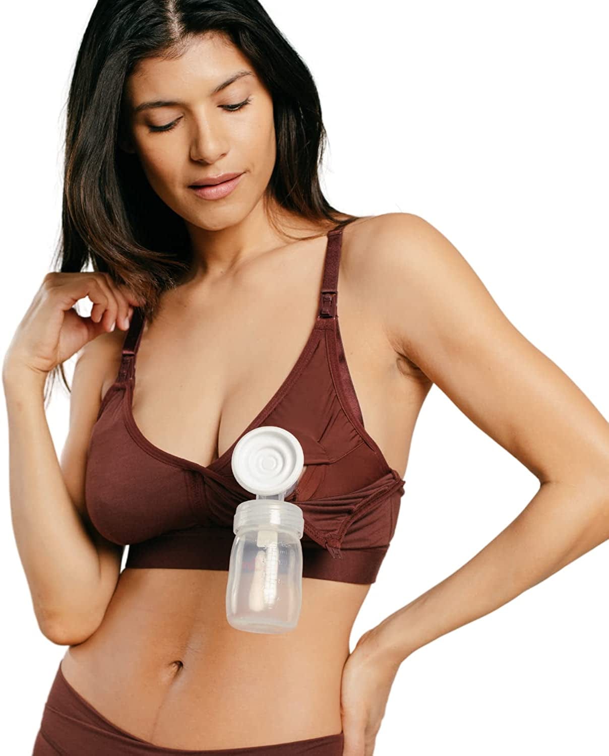 Supermom Pumping and Nursing Bra in One - Adjustable Pumping Bra Hands Free - Maternity Breast Pump Bra 2 Pack - Bitter Chocolate / Regular Cup / Large