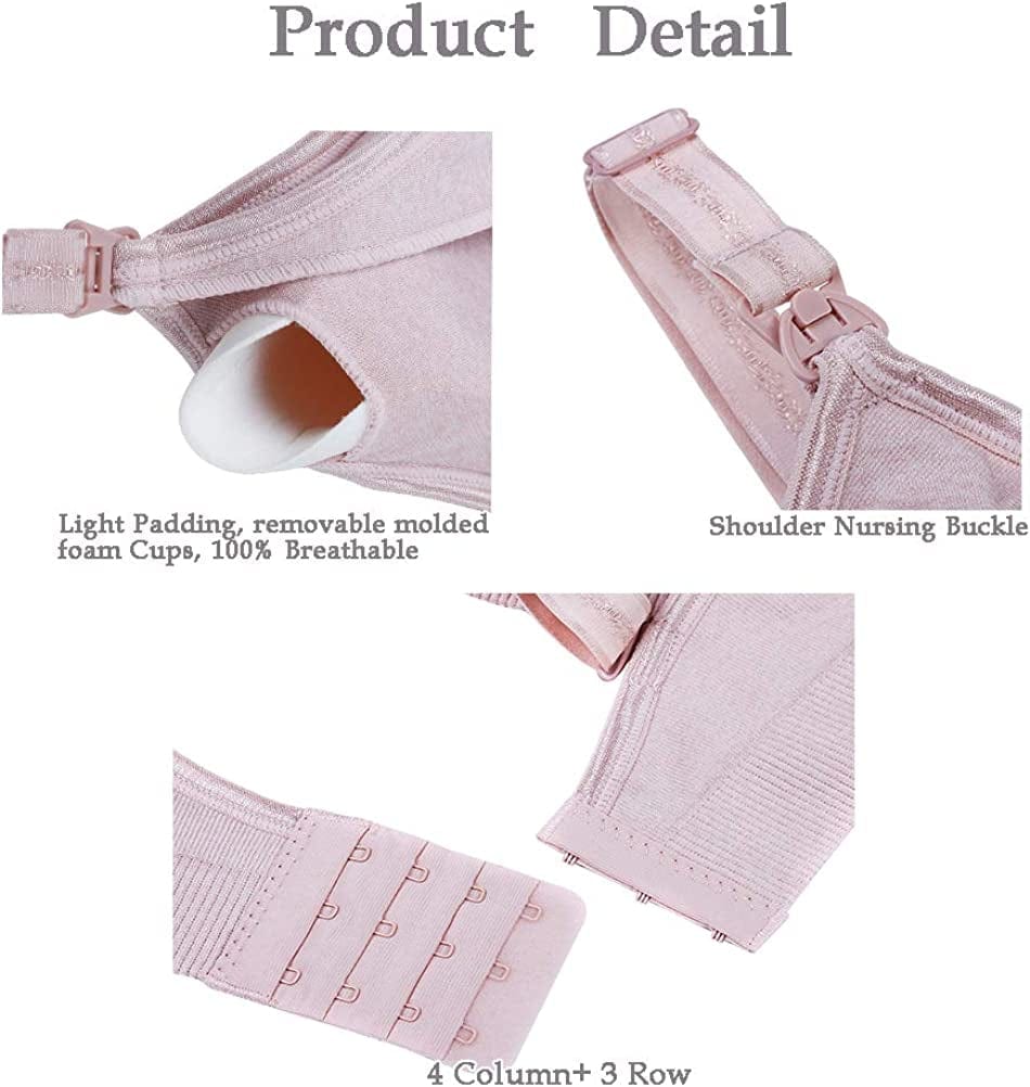 Support Nursing Bras for Breastfeeding Women Maternity Bras for Breastfeeding Pregnancy with Extender Clips 3Pack Pink+blue-gray+black / Medium