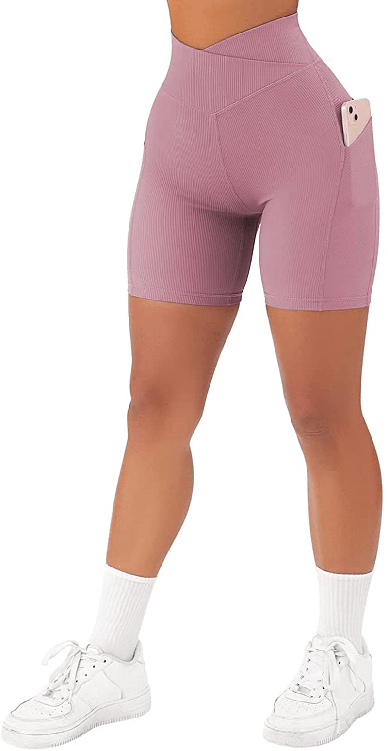 SUUKSESS Women Cross Workout Shorts with Pockets 5" High Waist Booty Biker Short Apparel & Accessories > Clothing > Shorts Kylie Max   